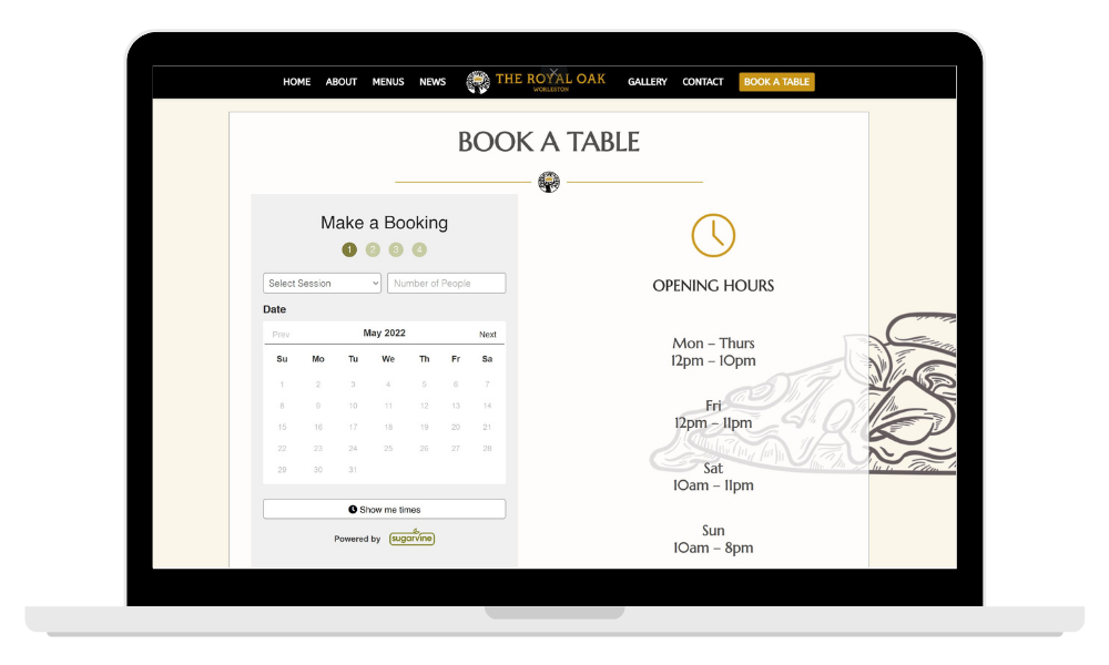 book a tabe widget for pubs