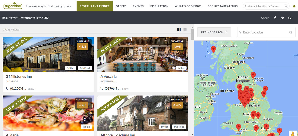 Sugarvine Restaurant Finder